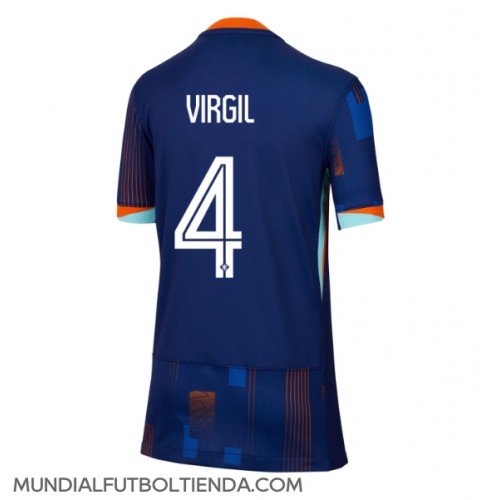 Camiseta Países Bajos Virgil van Dijk #4 Segunda Equipación Replica Eurocopa 2024 para mujer mangas cortas